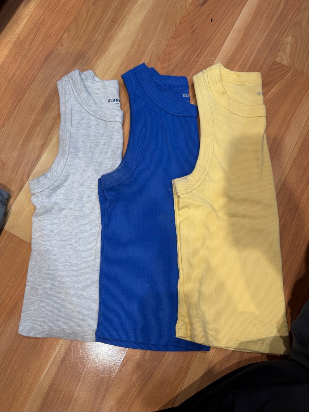 Old Navy Ribbed Tank Tops - Blue, Gray, Yellow (3-Pack)